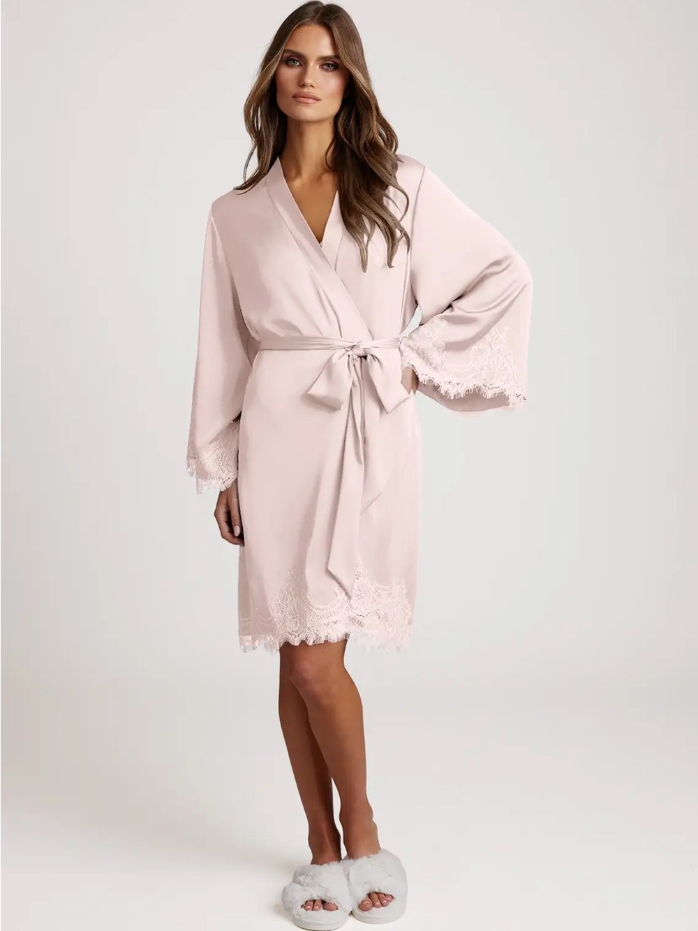 Azazie Light Pink Signature Lace Satin Robe